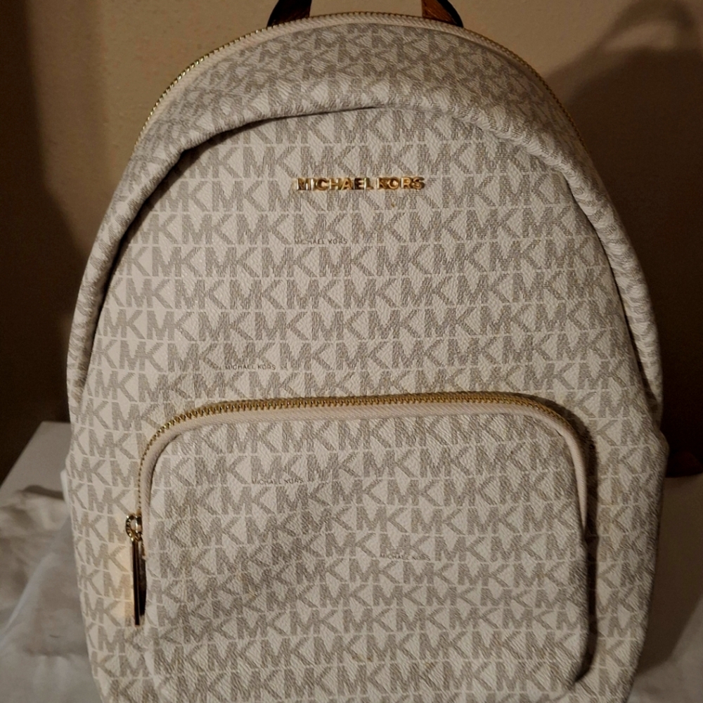 Michael Kors Cream Monogram Backpack with Gold Hardware